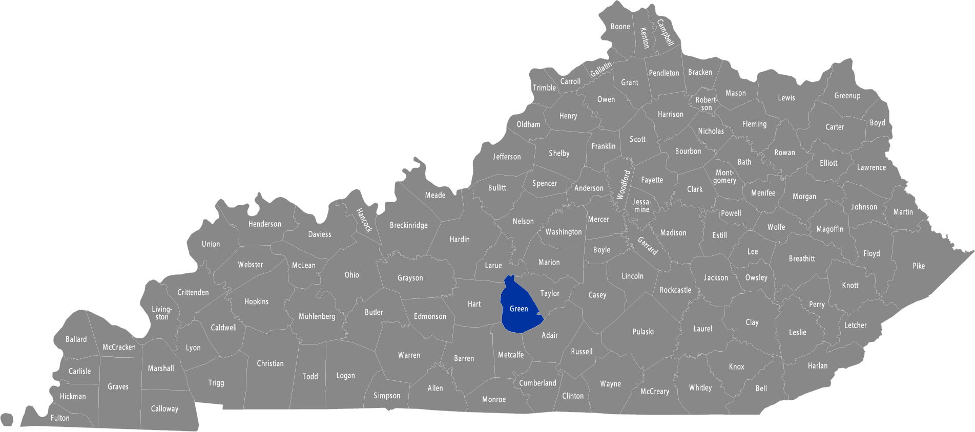 State of Kentucky map with Green County highlighted&nbsp;